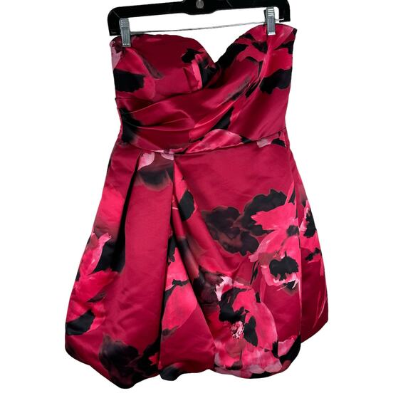 Aidan Mattox Red Black Floral Strapless Sweetheart Bubble Mini Dress Size 8 - Picture 1 of 11